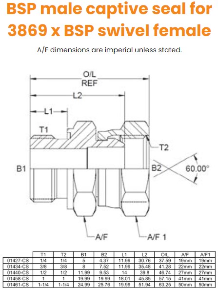 1/4 BSP (CS) 3869 x 1/4 BSP M/F Hydraulic Adaptor